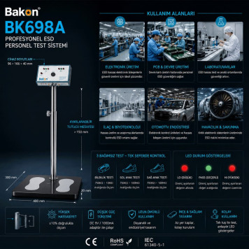 Bakon BK698A ESD Bileklik ve Topuk Bandı Test Cihazı -4