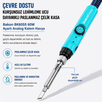 Bakon BK605S 60W Ayarlı Analog Kalem Havya-3
