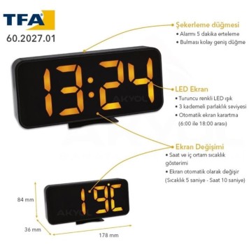 TFA 60.2027.01 Alarmlı Dijital Saat Termometre-3