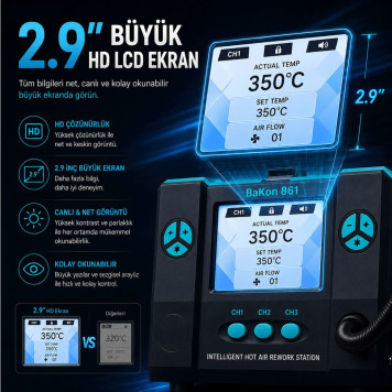 Bakon BK861 Intelligent Sıcak Hava Havya İstasyonu-6