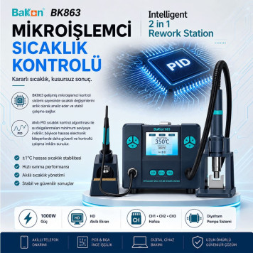 Bakon BK863 Intelligent 2 in 1 Sıcak Hava Havya İstasyonu-4